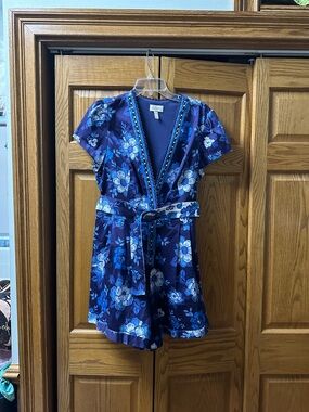 Adrianna Papell Navy Blue Floral Short Sleeve Romper